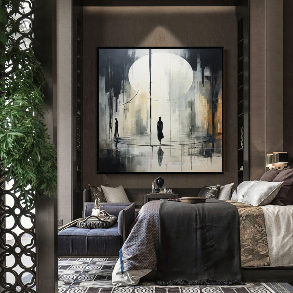 Handmade Oil Painting Canvas Wall Art Decoration Black And White Abstract Artwork Medieval Black Neoclassicism Wall Decor Street For Home Office Decor